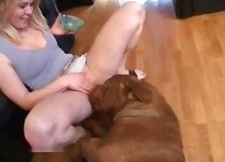 White underwear blonde licked by a canine