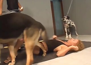Sexy hottie is having fun with her trained beast
