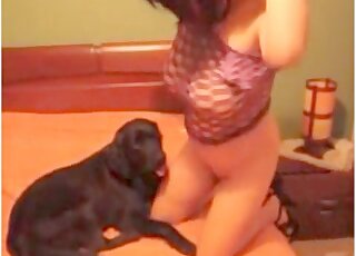 Dripping pussy licked by a black dog