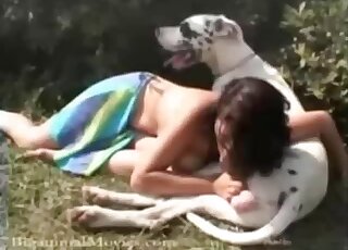 Huge dog dick getting jacked by a busty bombshell