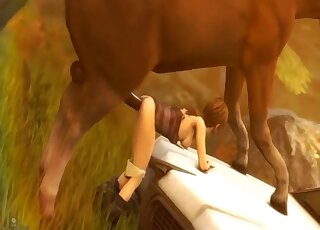 Massive 3D horse and a hot puppy have sex on cam