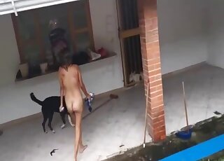 Skinny dipping Latina begging to fuck a brown dog