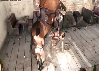 Quiet gets stretched by colossal horse cock