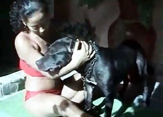 Sexy brunette and trained doggy in amazing bestiality XXX