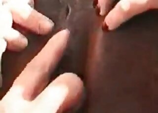 Dude fingering this horse's hot cunt