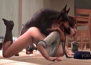 Sexy young pervert is getting impaled by a crazy as hell Doberman