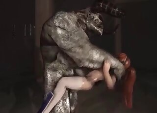 Brutal beast fucked a slender redhead chick