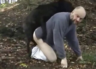 Bald man opens his tight anal hole for a hot animal