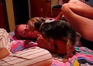 Cute little puppy screwed her twat with force