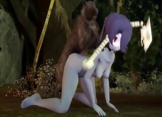 3D animated girl with blue skin banging with a horny dog