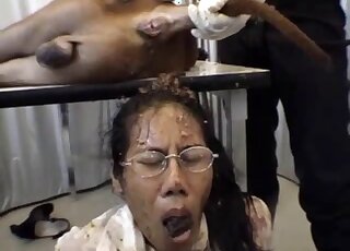 Filthy dog porn action with a nice Asian model