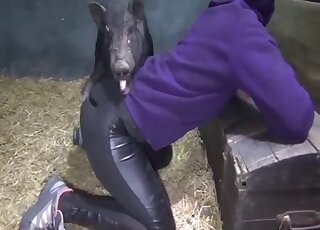 Small and horny pig fucked her twat from behind