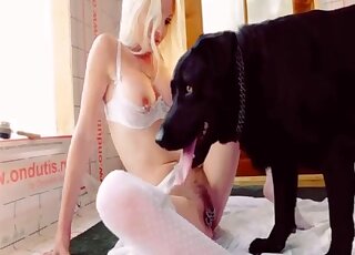 A good-looking girl gets pleasure from her trained doggy