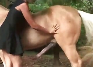 Awesome horse dick blowjob video with a MILF