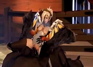 Mercy from Overwatch fucks a sexy horse here