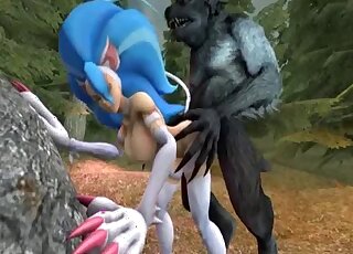 3D beast fucked a blue-haired princess