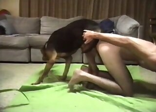 Trained dog and a skinny zoophile enjoy nasty sex
