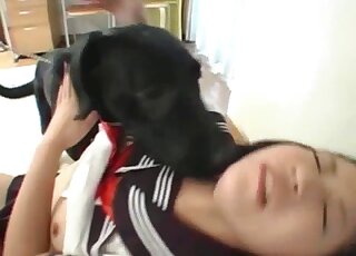Asian girl opens her sweat hole for a new dog friend