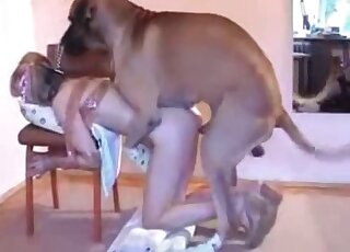 Tied-up blonde gets fucked by a dog