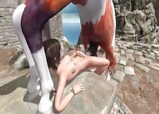 3D beastiality scene with Lara Croft and a horse