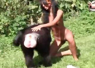 Nasty outdoor bestiality with a trained monkey